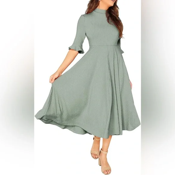 Dresses | Ribbed Knit Bell Sleeve Fit And Flare Midi Dress Size Xl Mint Green Color | Poshmark Dresses | Ribbed Knit Bell Sleeve Fit And Flare Midi Dress Size Xl Mint Green Color | Poshmark